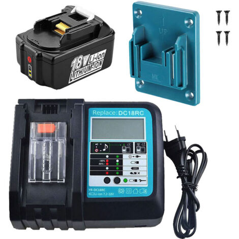 Batterie 18V pour Makita BL1850B BL1860B BL1840 BL1830 BL1815 LXT DMR107 DMR108 avec LED + Chargeur à écran d'affichage + Cadeau : Pendentif d'outil