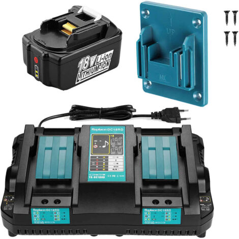 Batterie 18V pour Makita BL1850B BL1860B BL1840 BL1830 BL1815 LXT DMR107 DMR108 avec LED + Chargeur double + Cadeau : Pendentif d'outil