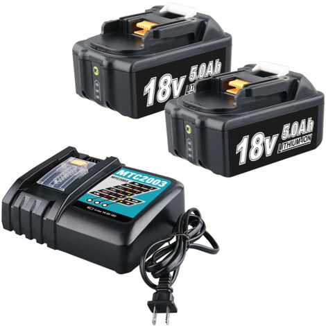 Batterie 2 x BL1860 18 V 5,0 Ah et chargeur 3 A DC18RC pour Makita, compatible avec les batteries Li-ion 18 V LXT de Makita BL1850, BL1840, BL1830, BL1820, BL1815