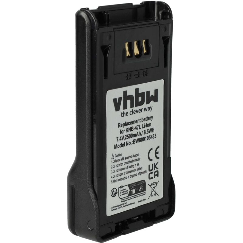 Vhbw - Batterie compatible avec Kenwood NX-200, NX-300, TK-3320, TK-5220, TK-5230 radio talkie-walkie (2500mAh, 7,4V, Li-ion)