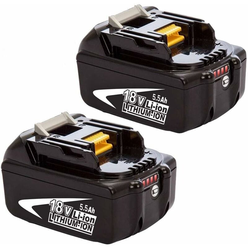 Batterie, 2PACK Batterie Compatible avec la machine Makita, 18V 5.5Ah lxt Li-Ion BL1830 BL1850 BL1860 BL1840 remplacement batterie led sans fil
