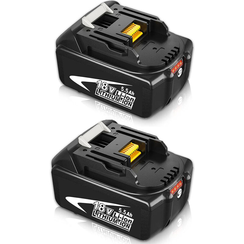 Teetok - Batterie, 2x 5.5A Batterie Compatible avec la machine Makita, BL1850 18V Li-Ion lxt remplacement Batterie BL1850B BL1830 avec led