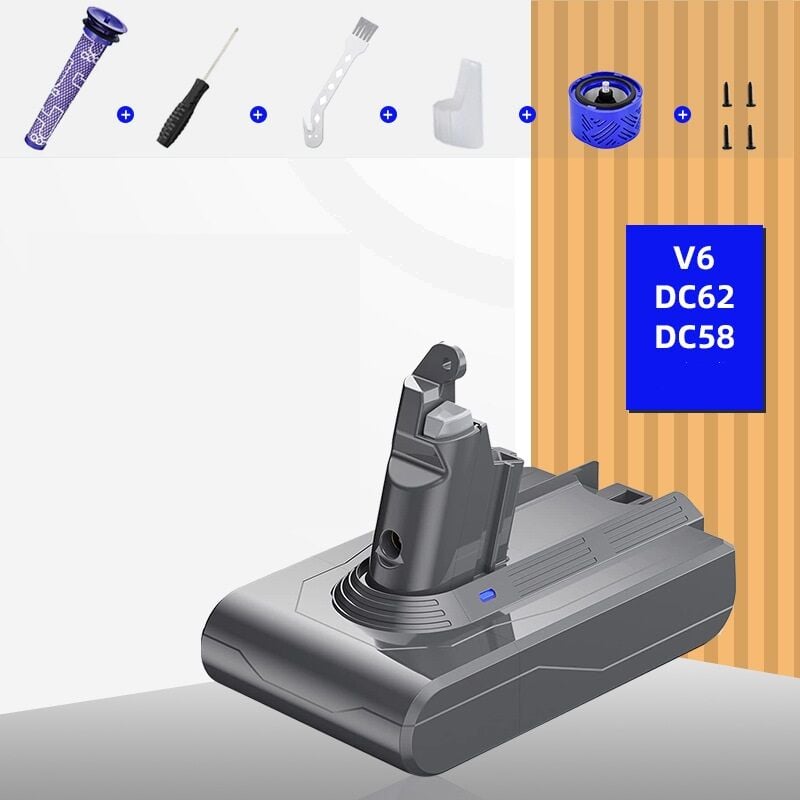 Batterie 30000mAh Batterie V6 de Remplacement pour Dyson V6 DC58 DC59 DC62 SV07 SV09 avec 1 filtre lavable, 21,6V