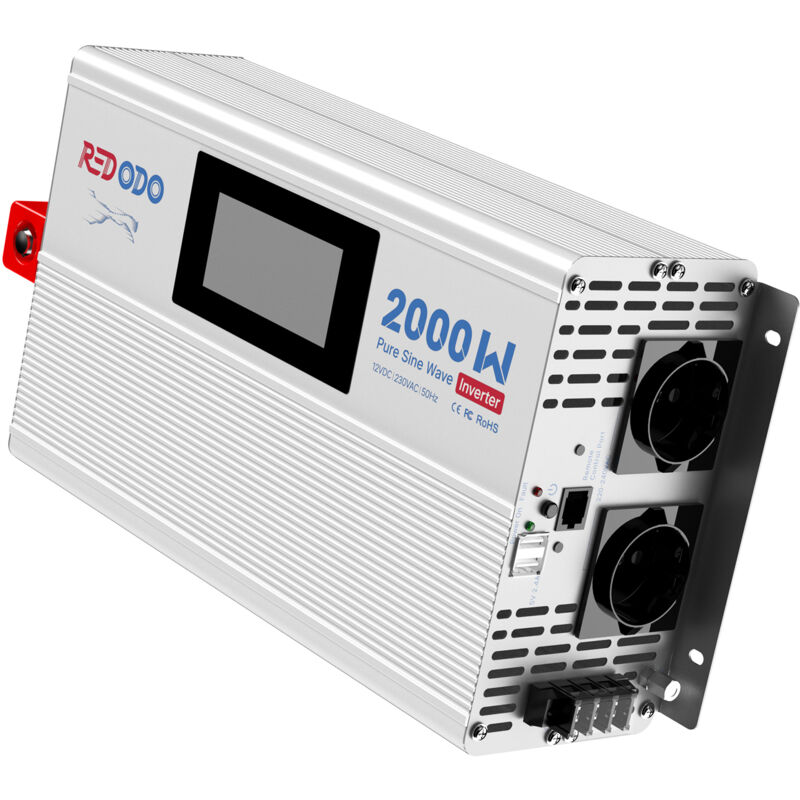 Redodo - 2000W Onduleur sinusoïdal pur, convertisseur de tension 12V dc à 220V-240V ac, 2 sorties ac, écran lcd, pour système d'énergie solaire hors