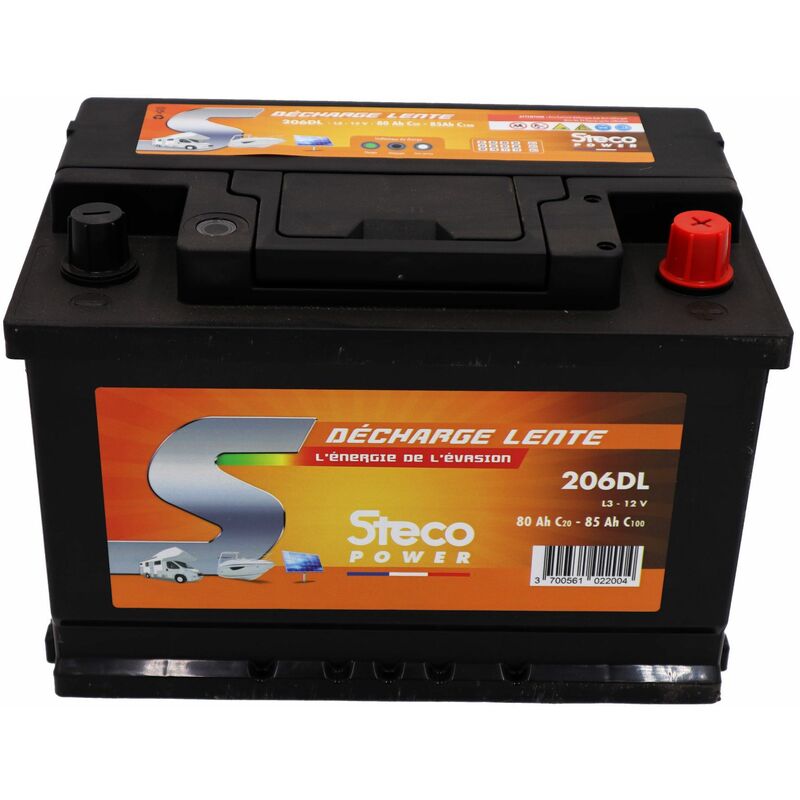 Stecopower - Batterie 12V 80 Ah (20h) - 85 Ah (100h) 277x175x190 mm Décharge Lente 206DL