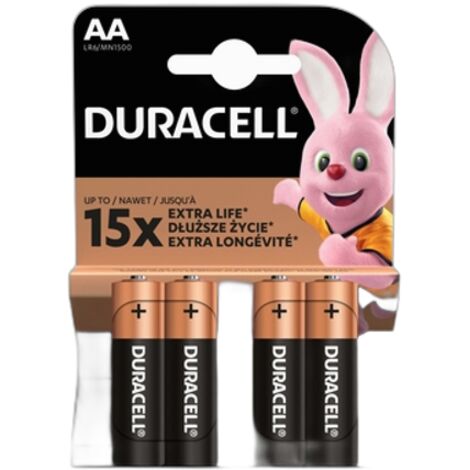 Batterie alcaline Duracell tipo AA, 4 pezzi.
