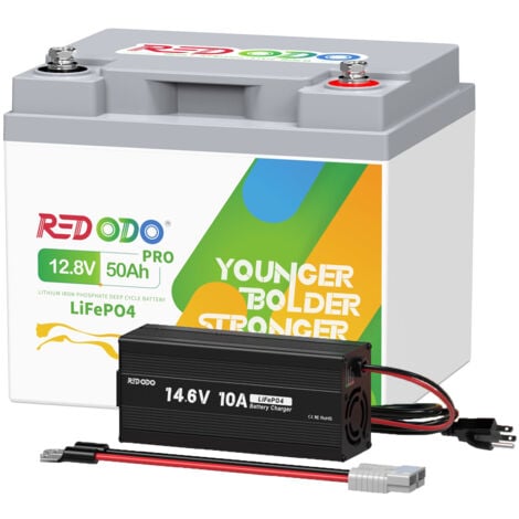 Redodo Batterie au Lithium LiFePO4 12V 50Ah +14,6V 10A chargeur de batterie lithium