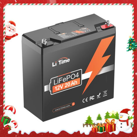 Batterie au lithium LiFePO4 12V 20Ah à décharge lente LiTime, puissance de 256W, BMS 20A, 4000+ cycles profonds & durée de vie de 10 ans, pour sondeur de pêche, camping, éclairage, jouet électrique