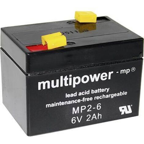 Batterie au plomb 6 V 2 Ah multipower MP2-6 plomb (AGM) (l x H x P) 75 x 53 x 51 mm cosses plates 4,8 mm sans entretien, auto-décharge réduite Y897391