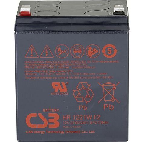 Batterie au plomb CSB Battery HR 1221W high-rate HR1221WF2 12 V 5 Ah plomb (AGM) (l x H x P) 90 x 106 x 70 mm cosses plates 6,35 mm sans entretien, au X843121