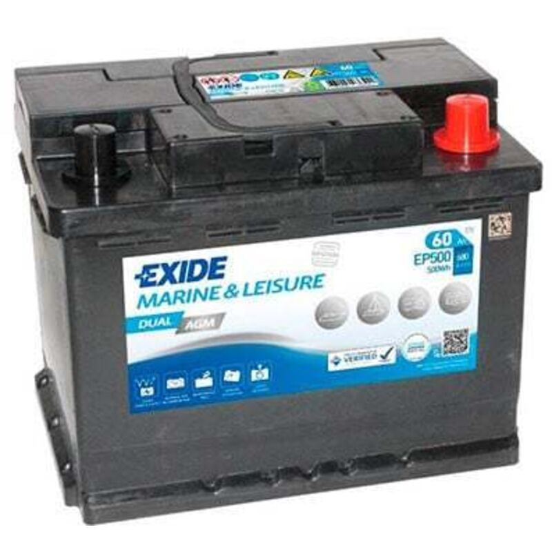 Exide - Batterie bateau Dual agm EP500 (500Wh) 12V 60Ah