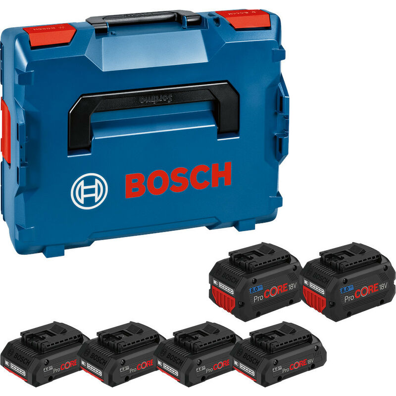 Pack de 6 batteries 4x4.0Ah + 2x8.0Ah + coffret l-boxx Bosch 1600A02A2T - Noir