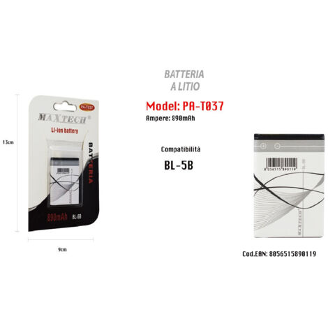 Batterie Compatible Bl-5b 890 Mah Li-ion Pour Téléphone Portable Maxtech Pa-t037