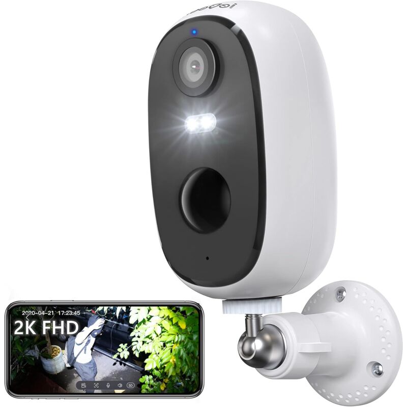 Iegeek - Batterie de caméra de surveillance extérieure 2K 3mp, batterie extérieure de caméra wlan avec carte sd 64gb, vision nocturne couleur 10m,