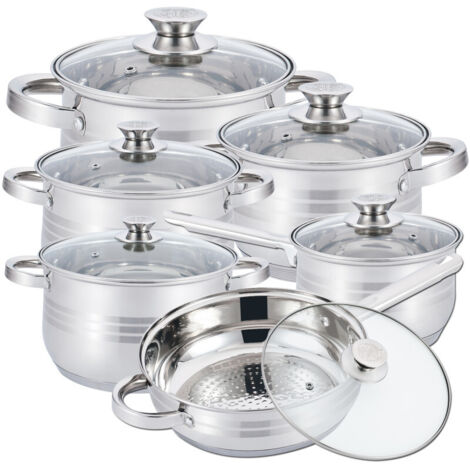 Batterie de Cuisine 12 Pièces en Acier Inoxydable Herzberg HG1241-IX