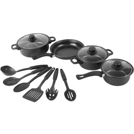 Batterie de Cuisine D'extérieur en Fonte Fine, 13 Pièces, Casseroles et Spatules, Poêles à Soupe Antiadhésives, Marmites à Lait, Poêles à Frire, Marmites en Pierre, Plusieurs Pièces
