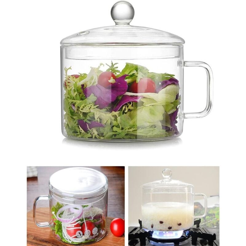 Dolaso - Batterie de cuisine en verre, marmite en verre transparent de 1,7 l