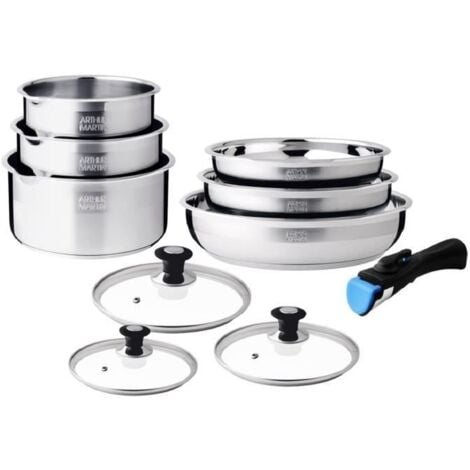 Batterie de cuisine - induction - ARTHUR MARTIN - AM0006 - acier inoxydable 18/10 - 10 pieces - poignée amovible