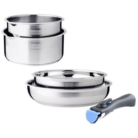 Batterie de cuisine - induction - ARTHUR MARTIN - AM2189 - acier inoxydable 18/10 - 5 pieces - poignée amovible
