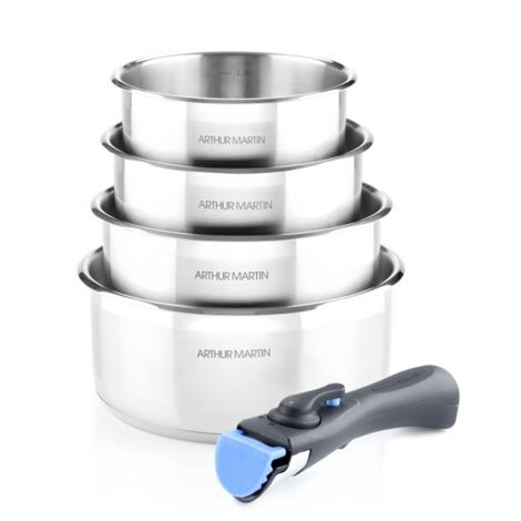 Batterie de cuisine inox 5 pcs avec manche amovible Arthur Martin AM7457