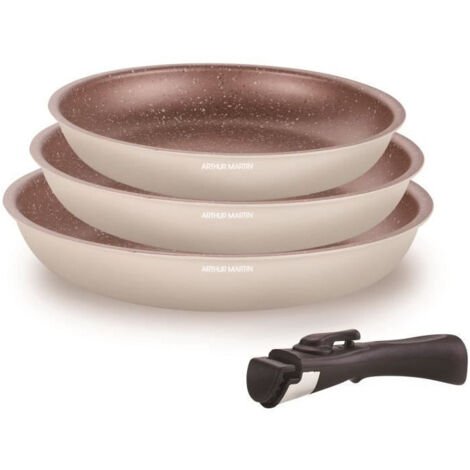 Batterie de cuisine - Tous feux dont induction - ARTHUR MARTIN - AM4754 - Lot de 3 poêles - 20-24-28 cm + 1 manche amovible