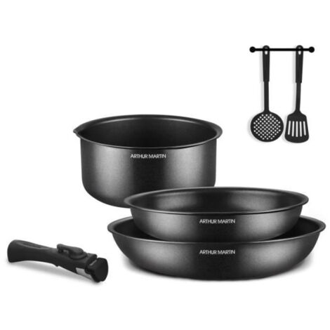 Batterie de cuisine - Tous feux dont induction - Arthur Martin - AM9582 - Aluminium - Anti-adhésif - 6 pieces - Poignée amovib