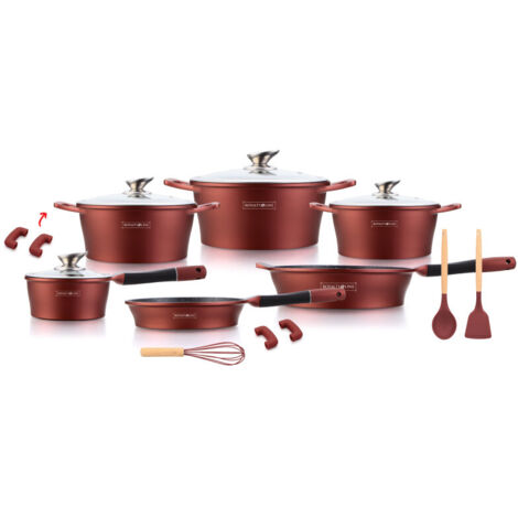 Batterie de cuisson complète effet marbre - 17 pièces - Tous feux - Rouge bordeaux - Livraison gratuite