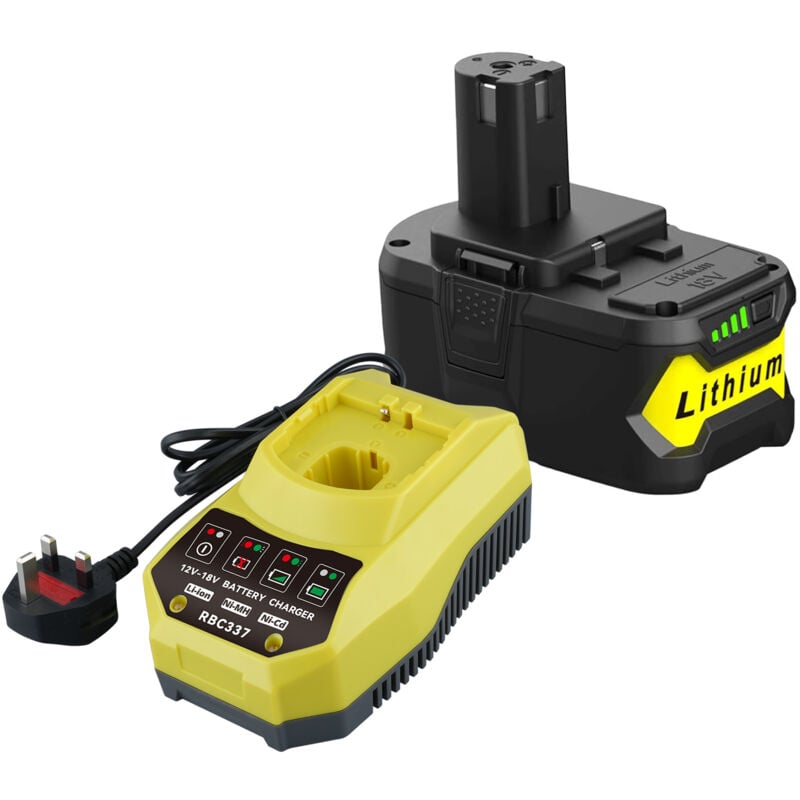 Batterie de rechange 5,0 Ah pour Ryobi 18 v et chargeur P117, compatible avec les batteries Ryobi 18 v One+ RB18L25, RB18L50, P108, P107, P104, P780