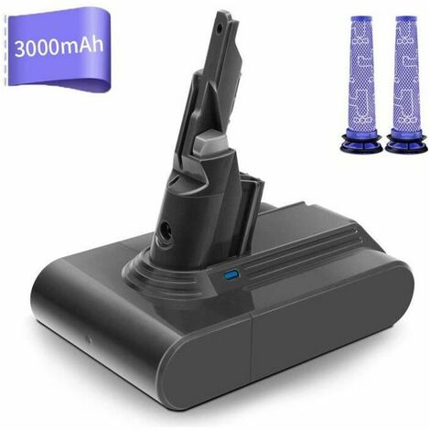 Batterie de Remplacement pour Dyson V7 Séries, 21.6V 3000mAh Li-ion, avec 2PCS Filtres Lavables