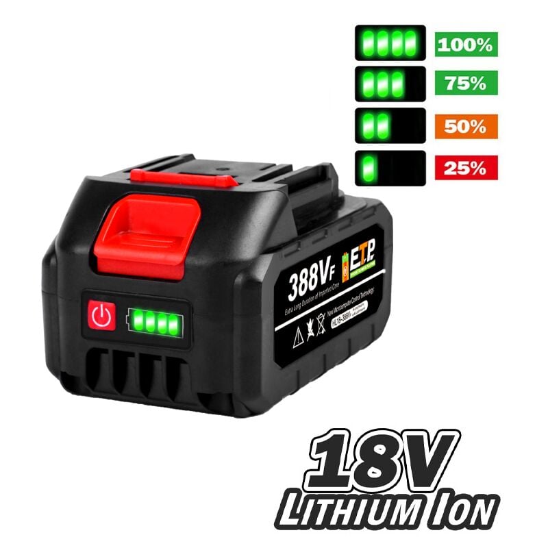 Onevan - Batterie de Remplacement Pour outil électrique sans fil 18V Batterie lithium 388vf avec indicateur led et chargeur - 1 Pack
