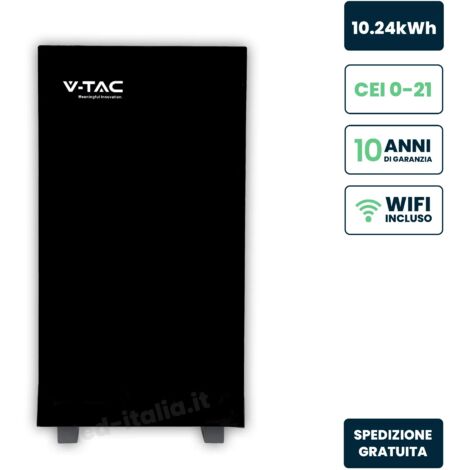 Batterie de stockage V-TAC 10,24 kWh LFP CEI 0-21 200 Ah IP20 Noir brillant Garantie 10 ans