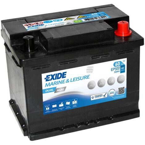 BATTERIE EXIDE AGM MARINE - LOISIRS L02 12V 60AH 680A 242X175X190 +D EP500