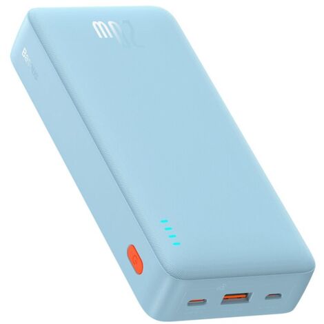 Batterie externe Airpow 20 000 mAh 20 W avec câble USB-A et USB-C de 50 cm - bleue