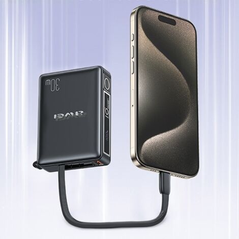 Batterie externe avec câble intégré 10 000 mAh AWEI 30 W Noir