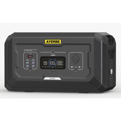 Batterie Externe Ayerbe 2048 Wh LiFePO4 Compatible avec Stations AY-2048 et AY-3072, Recharge Solaire MPPT 2100 W, USB-C 100 W, Sorties CC et Sans Fil