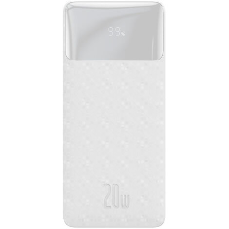 Batterie externe Baseus Bipow 10 000 mAh 20 W à charge rapide, édition internationale, câble USB A/Micro USB (0,25 m), blanc, PPBD050502