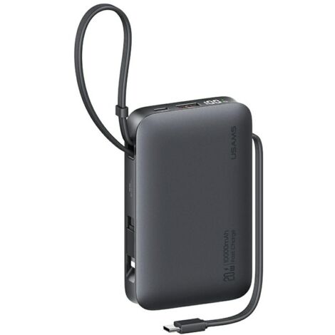 Batterie externe USAMS XR Series 10 000 mAh 20 W avec câble USB-C/Lightning, noire