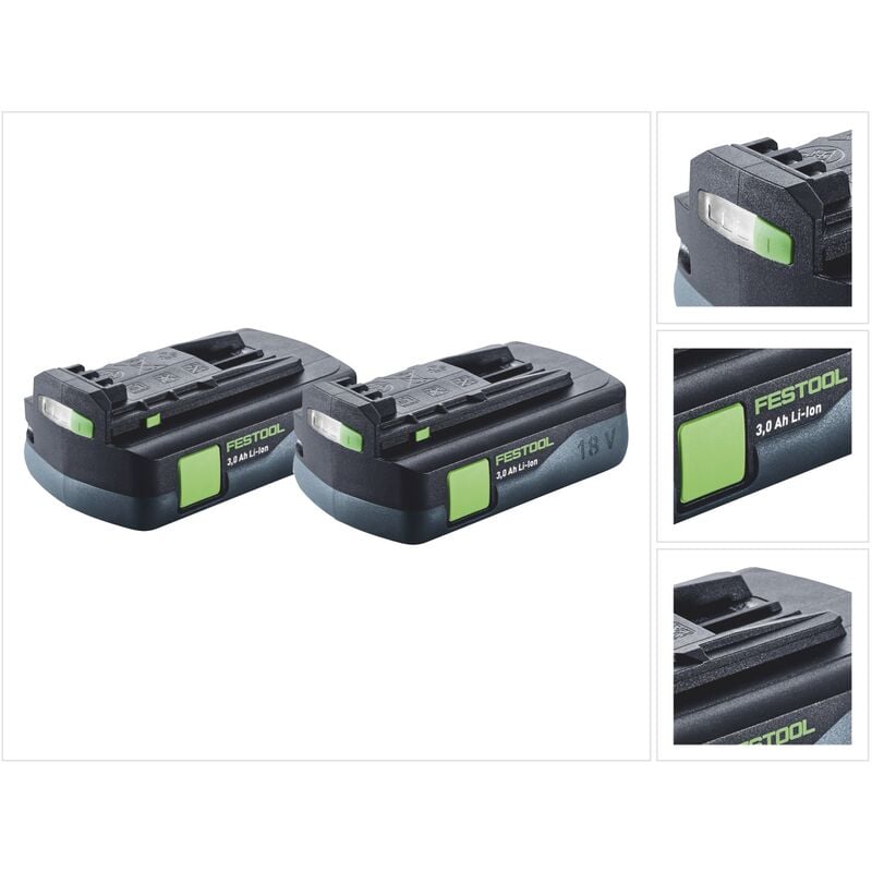 Batterie Festool 2x bp 18 Li 3,0 c batterie 18 v 3,0 Ah / 3000 mAh Li-Ion ( 2x 577658 ) avec indicateur de charge