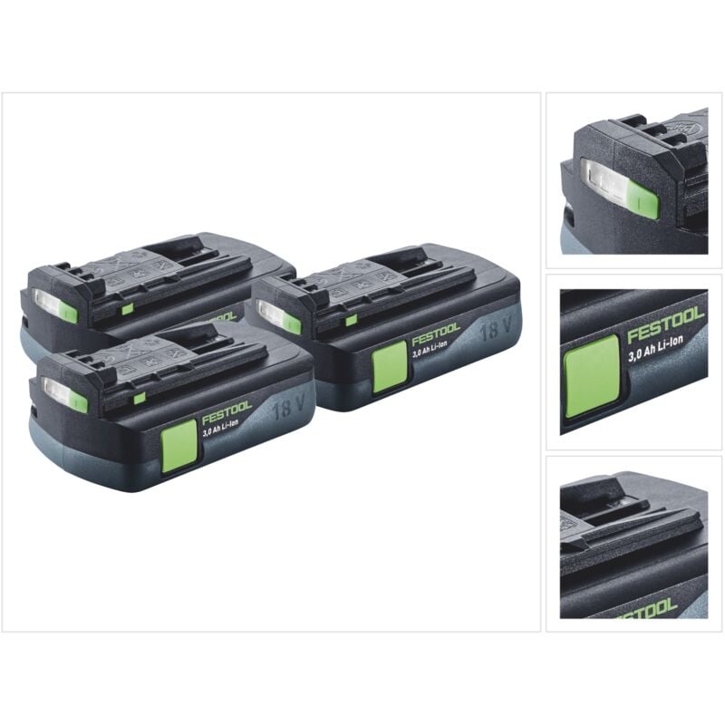 Batterie Festool 3x bp 18 Li 3,0 c batterie 18 v 3,0 Ah / 3000 mAh Li-Ion ( 3x 577658 ) avec indicateur de niveau de charge