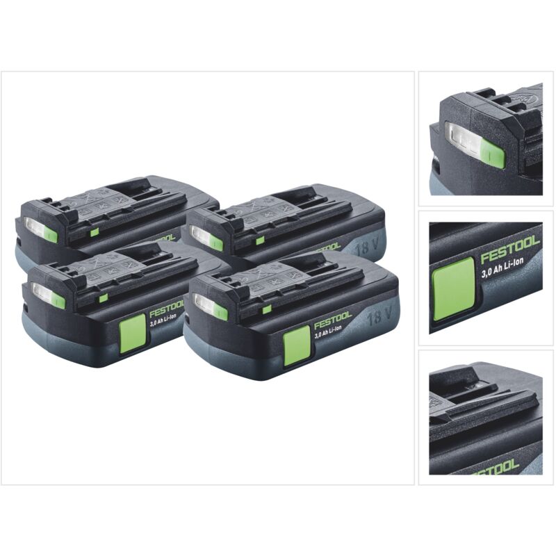Festool - Batterie 4x bp 18 Li 3,0 c batterie 18 v 3,0 Ah / 3000 mAh Li-Ion ( 4x 577658 ) avec indicateur de niveau de charge