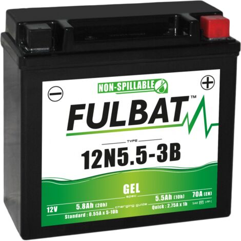 Batterie Fulbat GEL SLA 12N5.5-3B GEL 12V 5.5AH 70 AMPS 135x60x130 + Droite