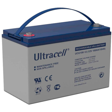Ultracell – Batterie gel 12V 100Ah UCG10012 – Technologie VRLA sans entretien – Idéale pour systèmes d'alarme et installations solaires