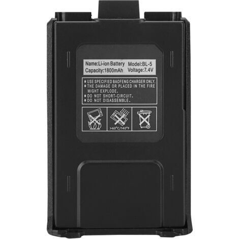 Batterie Li-ion 7,4V 1800mAh pour Talkie-Walkie Baofeng UV-5R, UV-5RE, DM-5R Plus, BL-5 (Noir) - Haute Autonomie