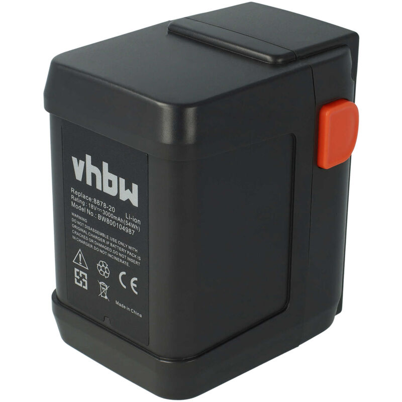 Batterie Li-Ion Vhbw 3000mAh (18V) pour outils Gardena Heckenschere Highcut 48-Li Remplace: 8835-U, 8835-20, 8839, 8839-20.