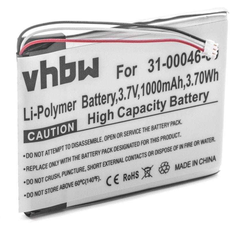 vhbw Batterie compatible avec Garmin Dash Cam 20 appareil photo, reflex numérique (1000mAh, 3,7V, Li-polymère)
