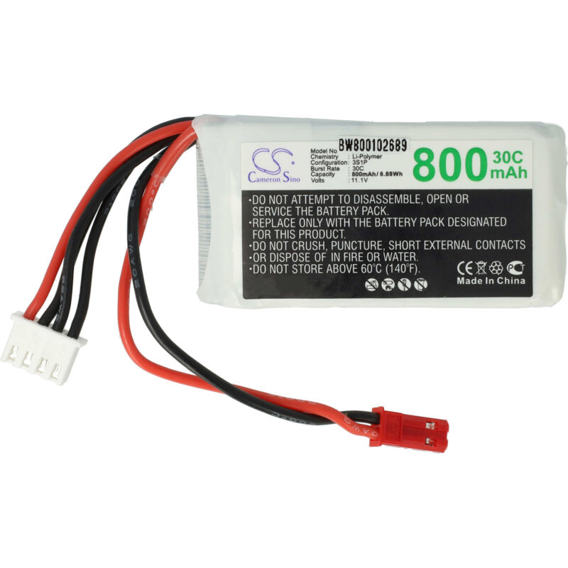 Batterie compatible avec JST-SYP-2P connecteur pour modéle rc (800mAh, 11,1V, Li-polymère, 60 x 31 x 23 mm) - Vhbw
