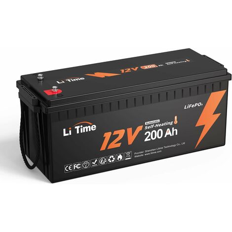 Batterie LiFePO4 12V 200Ah avec Auto-Chauffage Lithium Support Charge basse température (-20°C) 4000 + cycles, parfait pour VR, système solaire, camping-Ampere Time