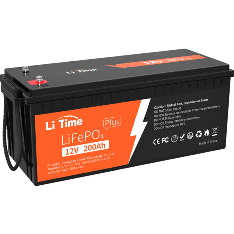 Batterie LiFePO4 12V 200Ah PLUS au Lithium BMS 200A Intégré Puissance Max. 2560W Certificats FCC&UL, pour les Camping-Cars, l'Energie Solaire, le Hors Réseau-Ampere Time