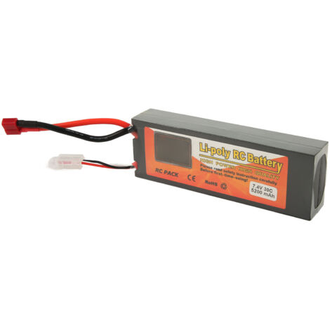 Batterie LiPo 7.4V 2S 5200mAh 30C avec Connecteur XT60 pour Voiture RC 1/8 1/10 et Hélicoptère RC