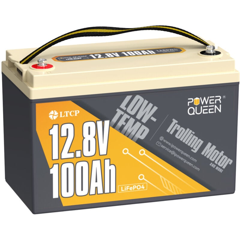 Batterie lithium 12V100Ah 1280Wh LiFePO4 Power Queen protection à basse température, bms 100A amélioré, pour bateau,moteur hors-bord électrique,